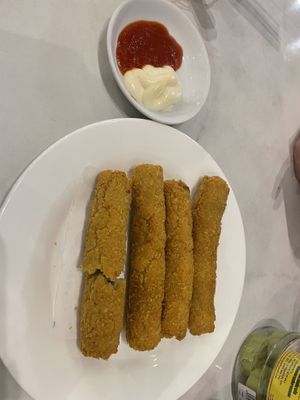 Mozarella sticks and dipping sauces   at Loving Vegan in Da Nang