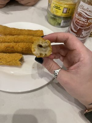 Inside of mozzarella sticks  at Loving Vegan in Da Nang