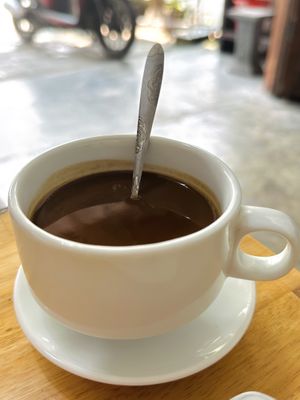 Hot milk coffee (30.000 VND)  at Loving Vegan in Da Nang