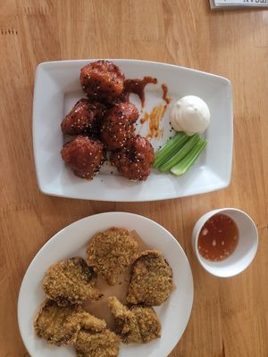 Bbq cauliflower and fried oyster mushroom at Loving Vegan in Da Nang