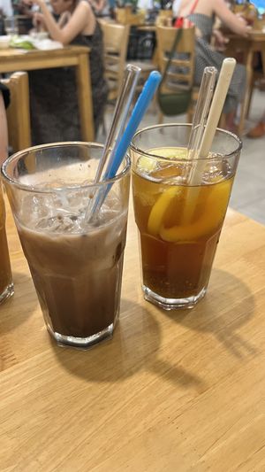 Iced chocolate, iced peach teaa  at Loving Vegan in Da Nang