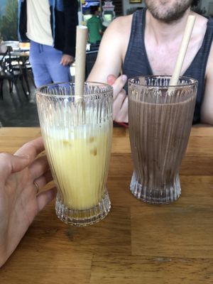 Pineapple mint juice and snickers smoothie (this one was DELICIOUS)  at Loving Vegan in Da Nang