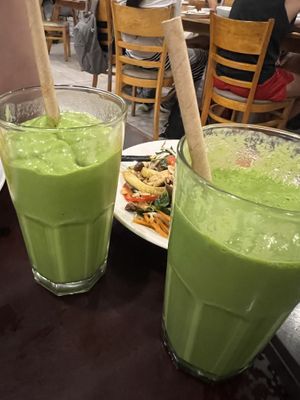Green spinach smoothie and creamy avocado smoothie - both great and refreshing  at Loving Vegan in Da Nang