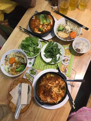 Korean spicy noodles - 50.000. Pho - 35.000. Quảng noodles - 35.000 at Loving Vegan in Da Nang