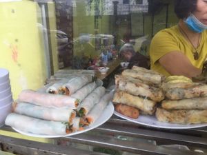 Vegan spring rolls at Pho Chay in Hanoi