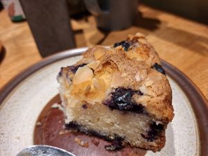 Blueberry, orange, almond, Gluten-free. Similar to polenta cake. at Green Earth in Bedford