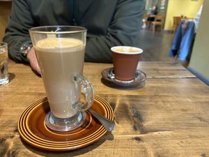 Oat latte and oat flat white  at Green Earth in Bedford