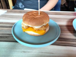 Fish burger at EnVie Vegan in Geneva