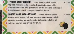 Vegan menu items at SunRise Cafe in Hilton Head Island