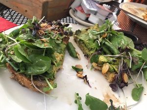 Avocado toast with microgreens and almonds at SunRise Cafe in Hilton Head Island