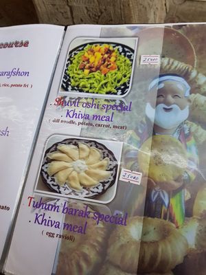 Menu at Mirza Boshi in Khiva