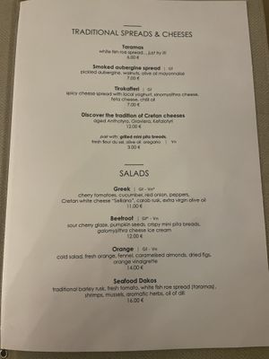 Menu in July 2023  at Piato in Crete