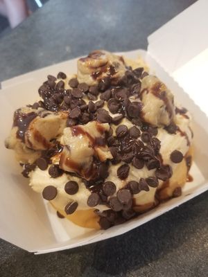 Cookie Monster Roll with Birthday Cake frosting at Cinnaholic in Gilbert