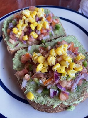 Avocado toast made vegan (ask for no cheese) at Cafe Escondido in Roatan