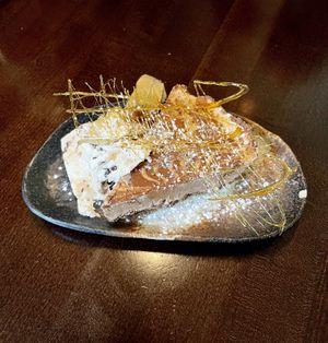 Vegan coffee cheesecake with vegan ice cream  at Wild Orchid in Canmore