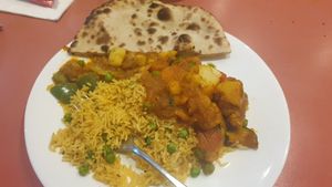 Mixed veg curry, mushroom masala, pea pulao at Sargun Indian Tandoori in Bendigo