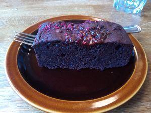 Raspberry brownie  at Tansy's Pantry in Godshill