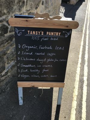Signage to make the vegan's happy! at Tansy's Pantry in Godshill