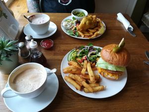 Burger and Vish n Chips at Tansy's Pantry in Godshill