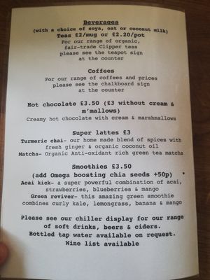 Menu at Tansy's Pantry in Godshill