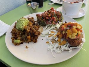 Phat Hass, Spicy Beach, and Jeff’s Breakfast Hash Tacos  at Hijo De Su Madre in Los Angeles