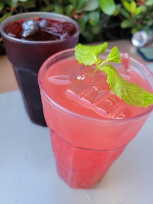 Watermelon mint and a blueberry jamaica at Hijo De Su Madre in Los Angeles