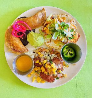 Taco trio: deep fried tacos ’Mash Made In Heaven’, Taco Banh Mi?, Spicy Beach Taco  at Hijo De Su Madre in Los Angeles