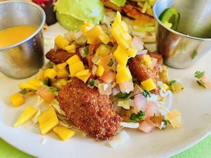 Spicy Beach Taco. sauce in the side (it’s hot!)  at Hijo De Su Madre in Los Angeles