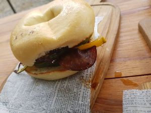 Veggie bagel without cream cheese at Boquete Bakery Cafe in Panama City