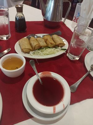 Vegetable rolls (5) come with cabbage & sweet & sour sauce at Lung Fung in Panama City