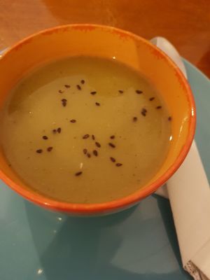 Broccoli cream soup  ( has no cream it's just the name because of the potatoes ) at Green Bar in Panama City