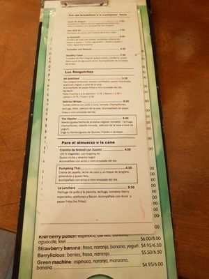 Menu at Green Bar in Panama City
