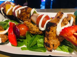 Skewered Cajun chicken - from Social Meda at Soul Shack Vegan Grill in Newcastle Upon Tyne