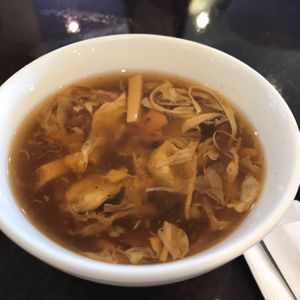 Free hot and sour soup during lunch. at Vege Valley Restaurant in San Gabriel