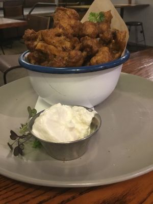 Popcorn cauliflower with vegan aioli. at Ergo in Adelaide