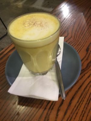 Oat mylk turmeric latte. at Ergo in Adelaide