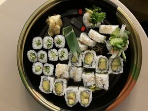 All four vegan sushi rolls for take out at Shaw's Sushi Bar & Dining in Fujikawaguchiko