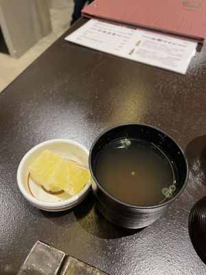 Soup and Warabi mochi  at Shaw's Sushi Bar & Dining in Fujikawaguchiko