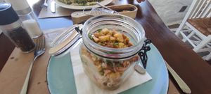 Aglio olio vegan, big portion,really good at d'Angelo in Mykonos