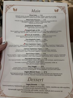 Vegan menu  at d'Angelo in Mykonos