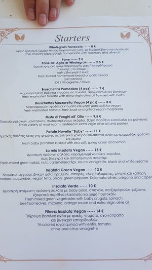 Menu at d'Angelo in Mykonos