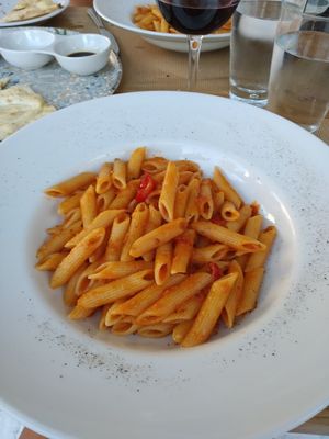 Penne all'arrabbiata at d'Angelo in Mykonos