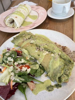 Healthy and delicious breakfast burrito and pesto omelette   at Super Donkey in Belgrade
