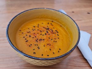 Daily potage (carrot) at Super Donkey in Belgrade