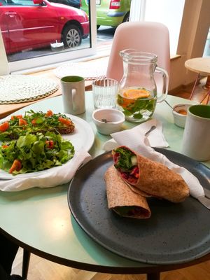 Vegan wrap, avocado tost, and tumeric latte. Simple but full of flavour 😋 at Super Donkey in Belgrade