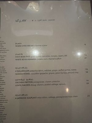 vegan menu july 2026  at Sarma in Somerville