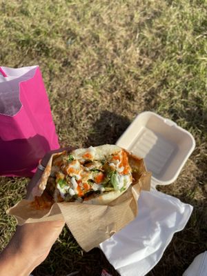 Delicious jackfruit arepa  at Mr. Plaenty in Amsterdam