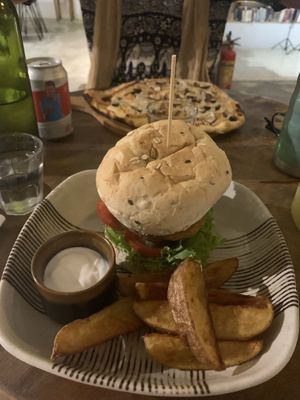 Vegan burger and pizza ❤️  at Bong Bonlai at YK Art House in Phnom Penh