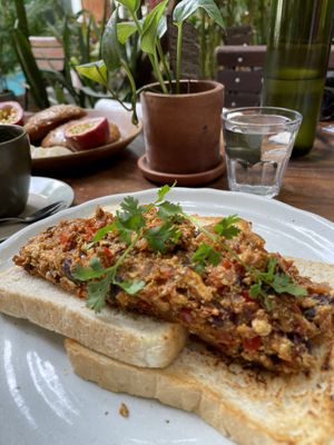 Scrambles tofu with refried beans    at Bong Bonlai at YK Art House in Phnom Penh