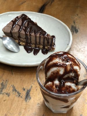 Coconut ice cream and chocolate cheesecake   at Bong Bonlai at YK Art House in Phnom Penh